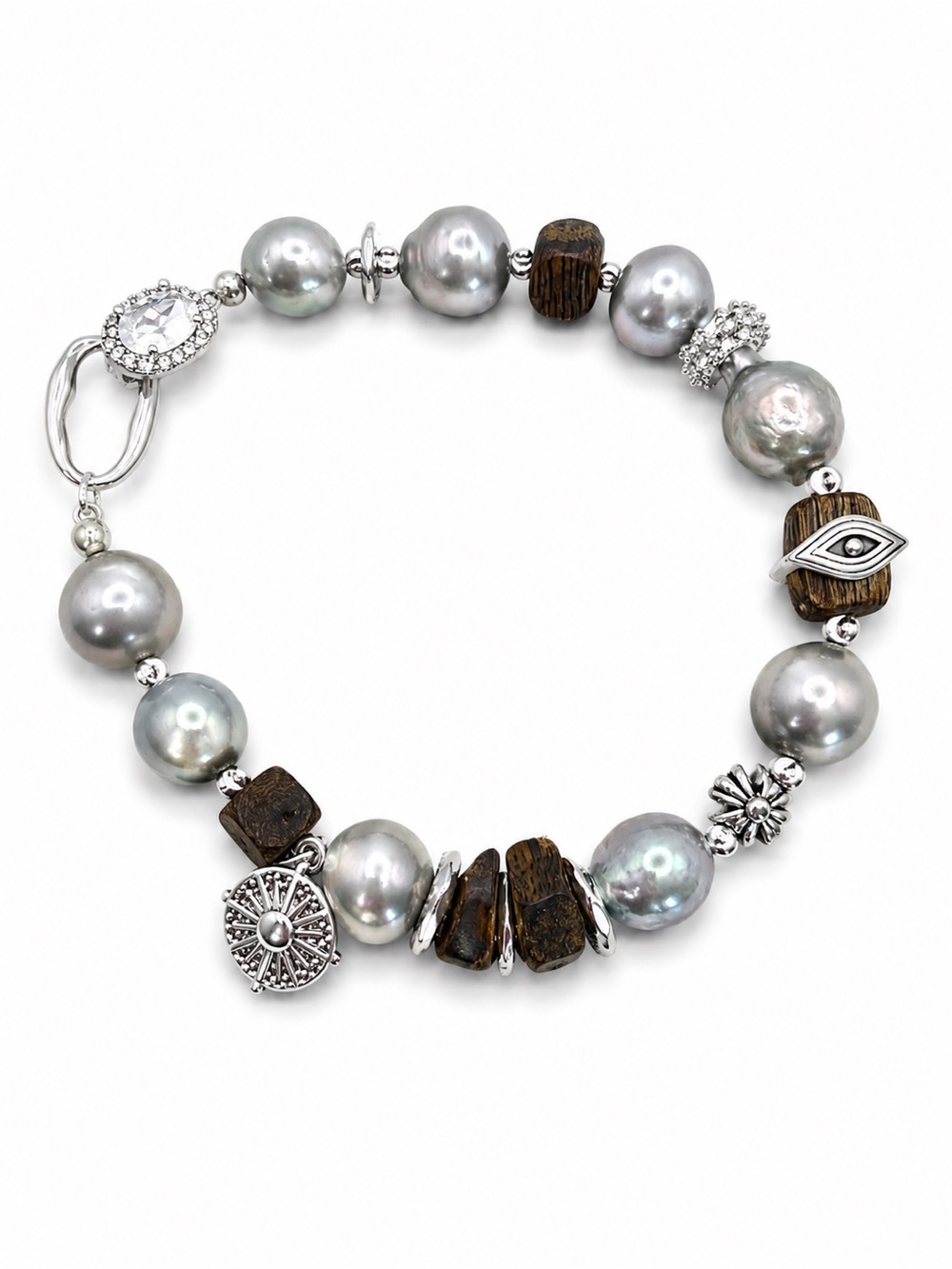 Wood and Freshwater Pearl Bracelet (#B58)